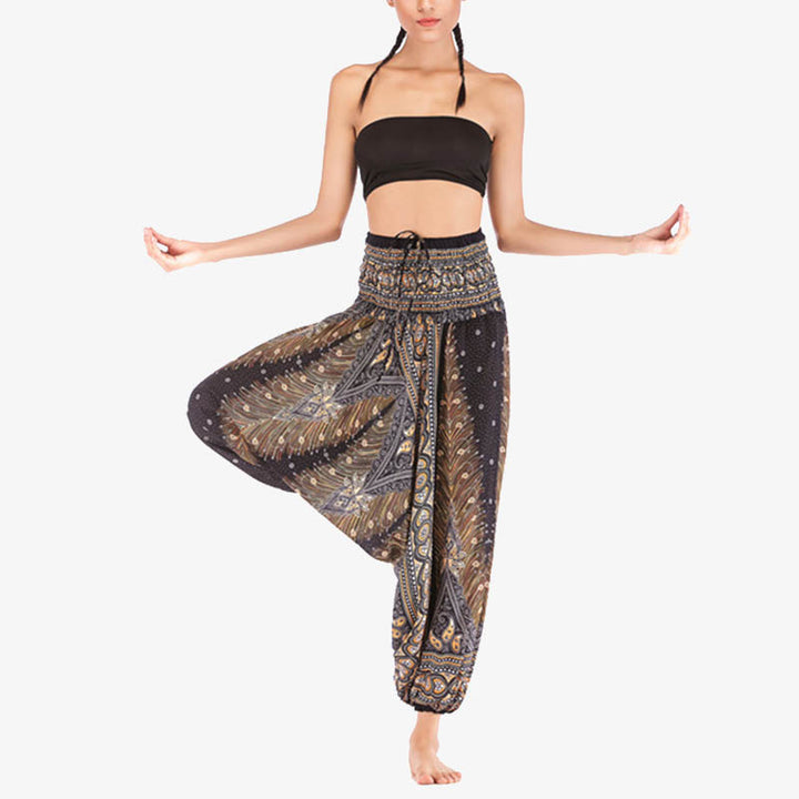 Pantalon ample à smocks et motif géométrique avec Buddha Stones , deux styles différents, pour femme, idéal pour le yoga - image 19
