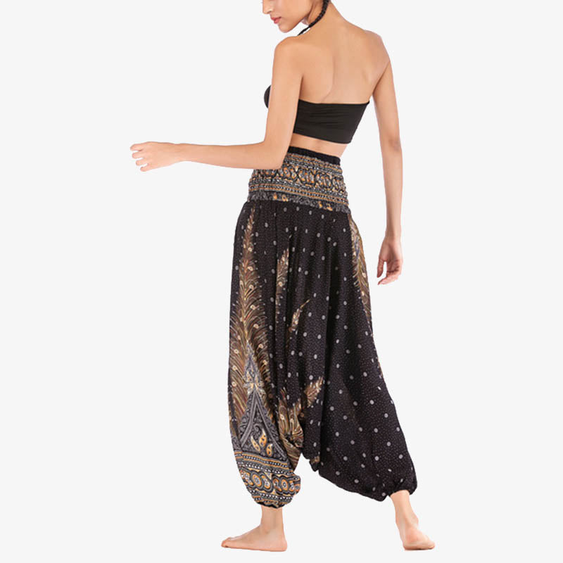 Pantalon ample à smocks et motif géométrique avec Buddha Stones , deux styles différents, pour femme, idéal pour le yoga - image 22