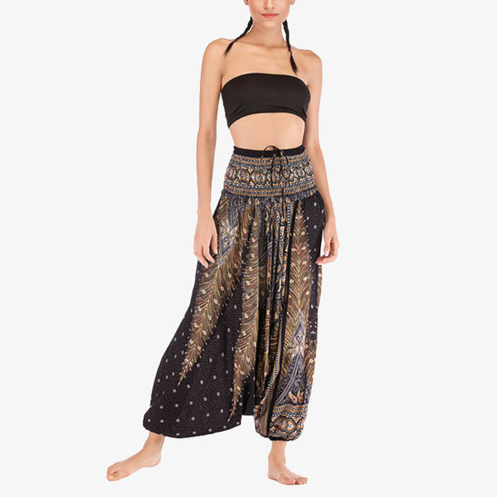 Pantalon ample à smocks et motif géométrique avec Buddha Stones , deux styles différents, pour femme, idéal pour le yoga - image 23