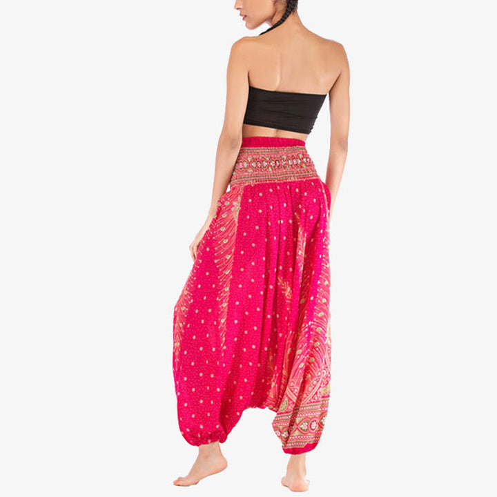 Pantalon ample à smocks et motif géométrique avec Buddha Stones , deux styles différents, pour femme, idéal pour le yoga - image 14