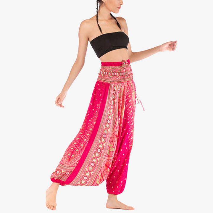 Pantalon ample à smocks et motif géométrique avec Buddha Stones , deux styles différents, pour femme, idéal pour le yoga - image 13