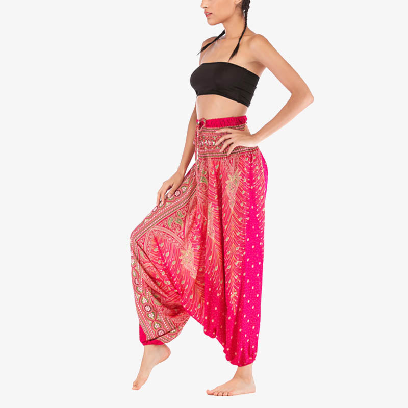 Pantalon ample à smocks et motif géométrique avec Buddha Stones , deux styles différents, pour femme, idéal pour le yoga - image 15