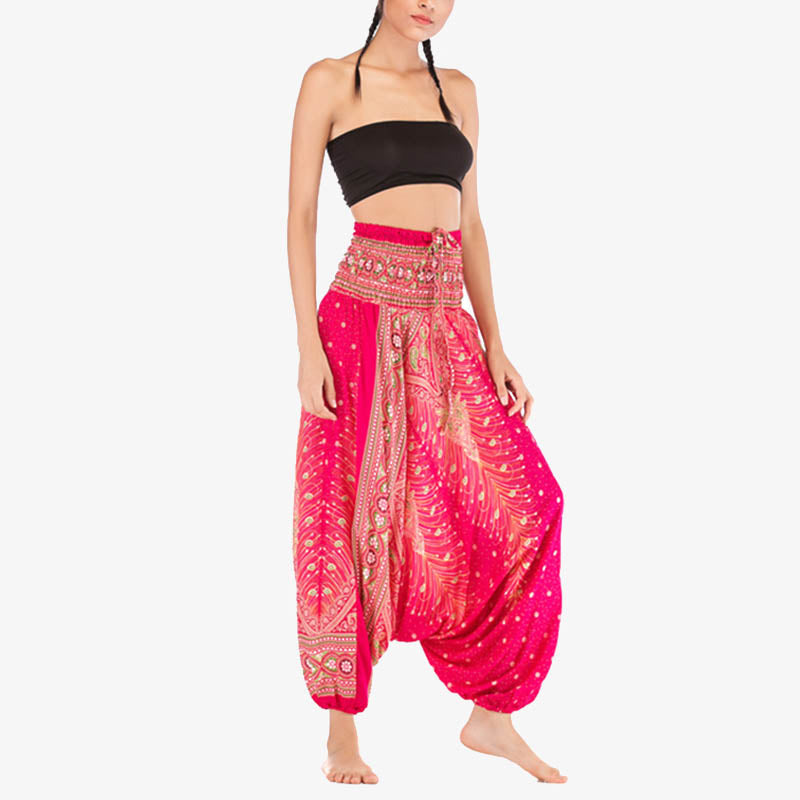 Pantalon ample à smocks et motif géométrique avec Buddha Stones , deux styles différents, pour femme, idéal pour le yoga - image 12