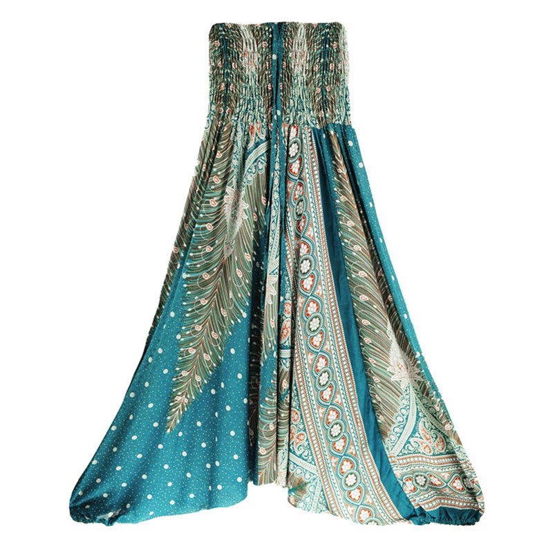 Pantalon ample à smocks et motif géométrique avec Buddha Stones , deux styles différents, pour femme, idéal pour le yoga - Cyan Vert Paon - US2-12, UK/AU6-16, EU34-44 (F) - image 27