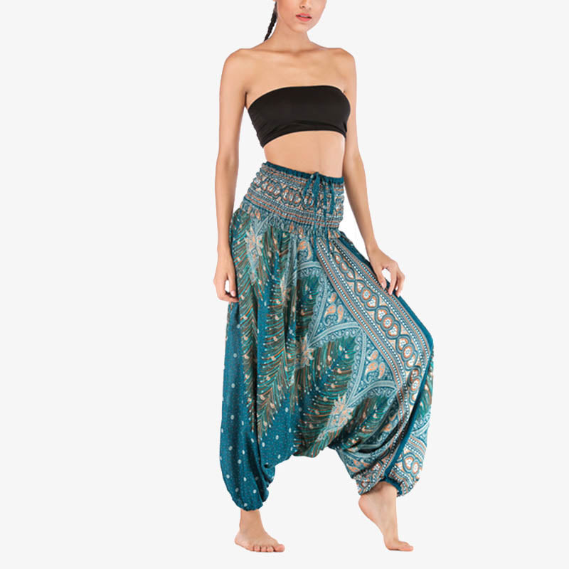 Pantalon ample à smocks et motif géométrique avec Buddha Stones , deux styles différents, pour femme, idéal pour le yoga - image 28