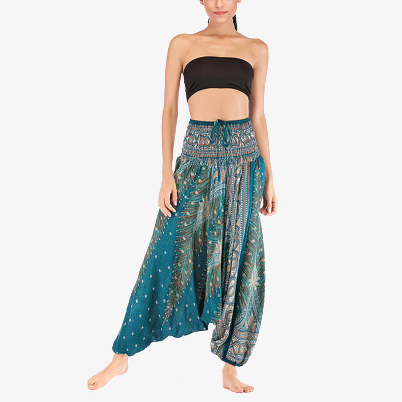 Pantalon ample à smocks et motif géométrique avec Buddha Stones , deux styles différents, pour femme, idéal pour le yoga - image 30