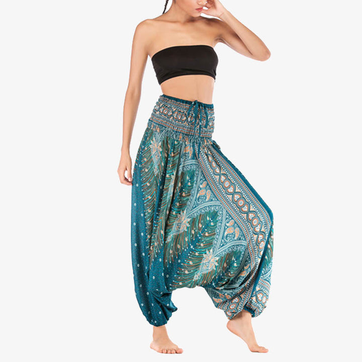 Pantalon ample à smocks et motif géométrique avec Buddha Stones , deux styles différents, pour femme, idéal pour le yoga - image 29