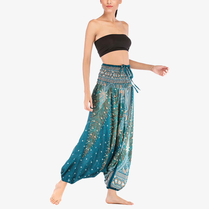 Pantalon ample à smocks et motif géométrique avec Buddha Stones , deux styles différents, pour femme, idéal pour le yoga - image 31