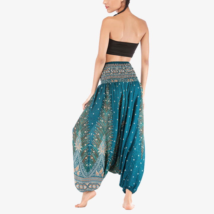 Pantalon ample à smocks et motif géométrique avec Buddha Stones , deux styles différents, pour femme, idéal pour le yoga - image 32