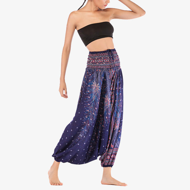 Pantalon ample à smocks et motif géométrique avec Buddha Stones , deux styles différents, pour femme, idéal pour le yoga - image 39