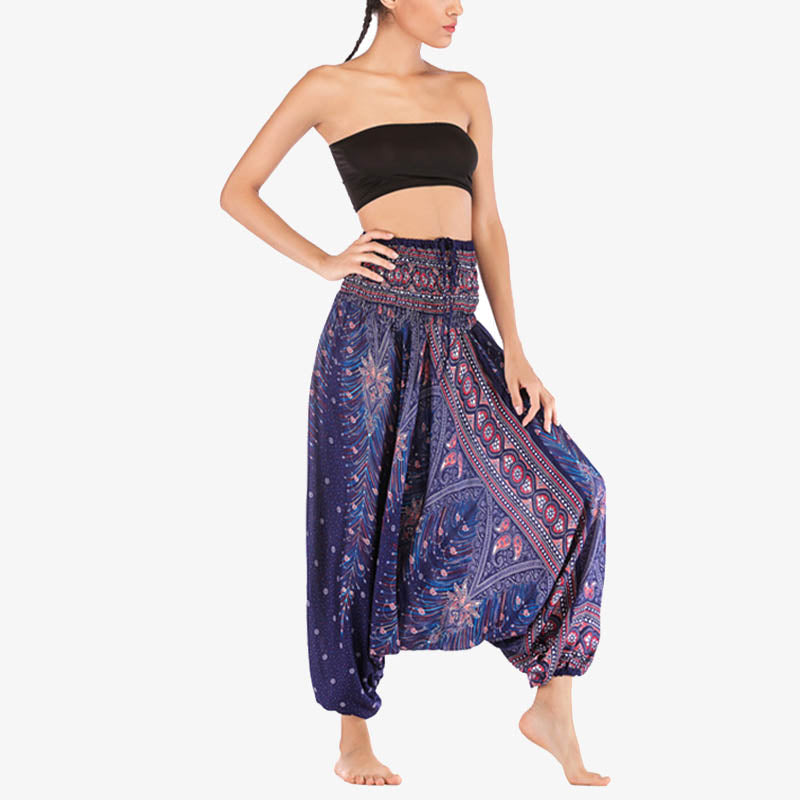 Pantalon ample à smocks et motif géométrique avec Buddha Stones , deux styles différents, pour femme, idéal pour le yoga - image 37