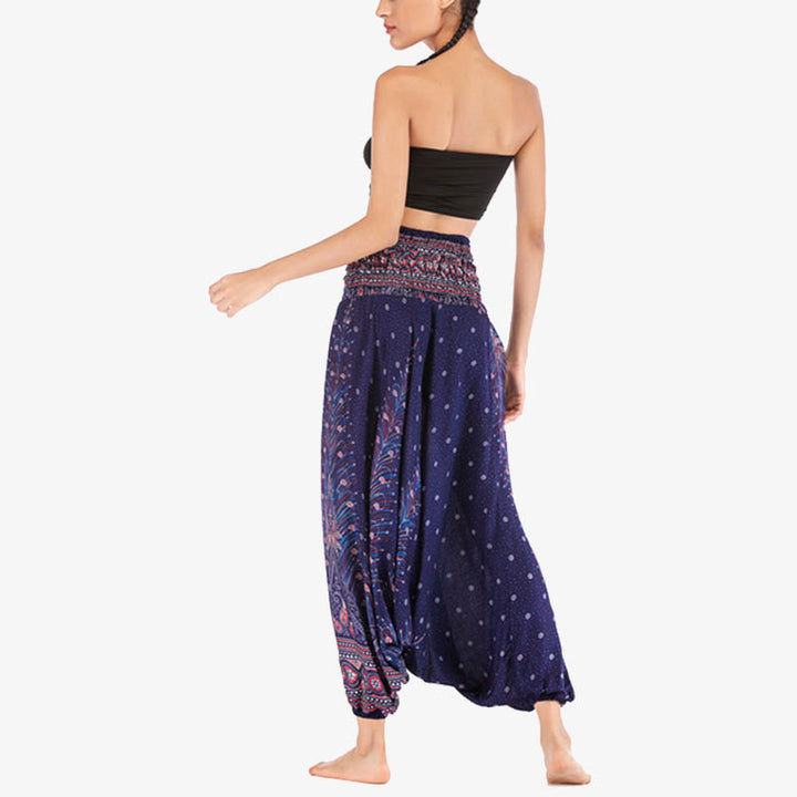 Pantalon ample à smocks et motif géométrique avec Buddha Stones , deux styles différents, pour femme, idéal pour le yoga - image 40