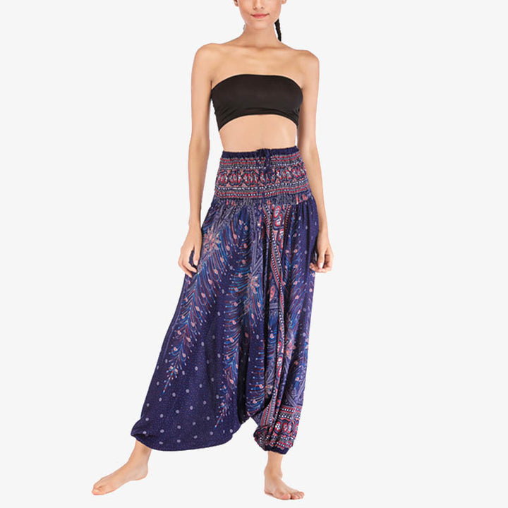 Pantalon ample à smocks et motif géométrique avec Buddha Stones , deux styles différents, pour femme, idéal pour le yoga - image 38