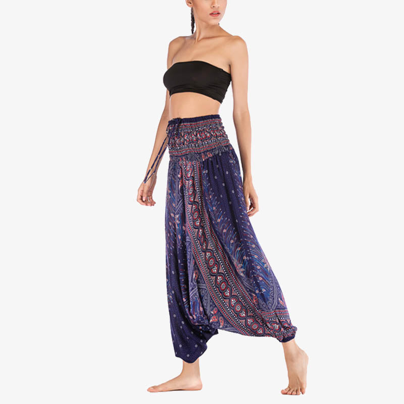 Pantalon ample à smocks et motif géométrique avec Buddha Stones , deux styles différents, pour femme, idéal pour le yoga - image 41