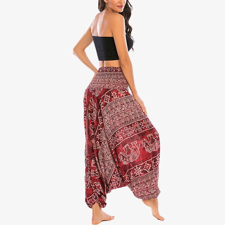 Pantalon sarouel ample à smocks Buddha Stones Two Style Wear Elephant Pattern Pantalon de yoga pour femme - image 4