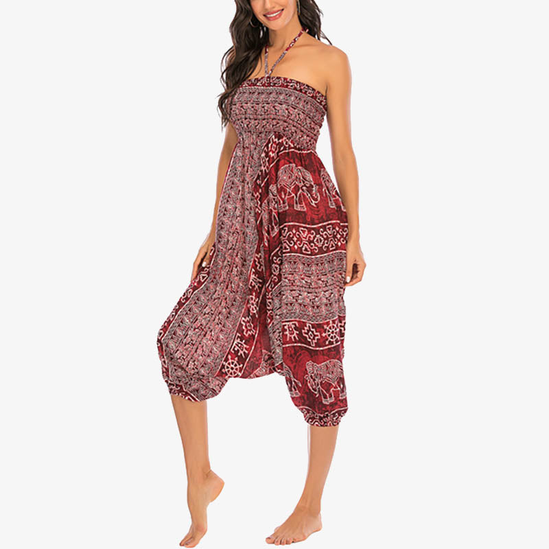 Pantalon sarouel ample à smocks Buddha Stones Two Style Wear Elephant Pattern Pantalon de yoga pour femme - image 7