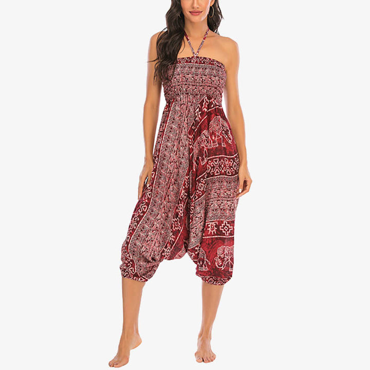 Pantalon sarouel ample à smocks Buddha Stones Two Style Wear Elephant Pattern Pantalon de yoga pour femme - image 6