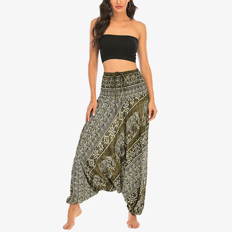 Pantalon sarouel ample à smocks Buddha Stones Two Style Wear Elephant Pattern Pantalon de yoga pour femme - image 10