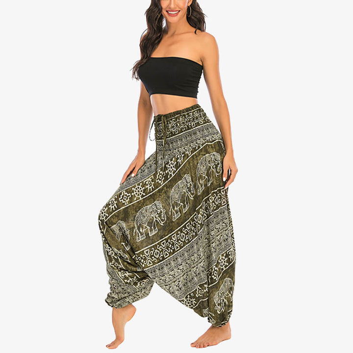Pantalon sarouel ample à smocks Buddha Stones Two Style Wear Elephant Pattern Pantalon de yoga pour femme - image 15