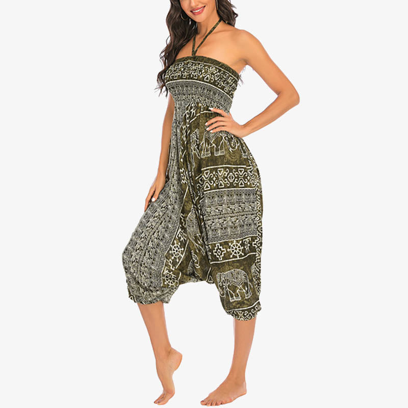 Pantalon sarouel ample à smocks Buddha Stones Two Style Wear Elephant Pattern Pantalon de yoga pour femme - image 20