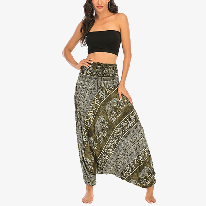 Pantalon sarouel ample à smocks Buddha Stones Two Style Wear Elephant Pattern Pantalon de yoga pour femme - image 12