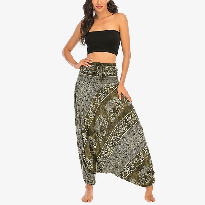Pantalon sarouel ample à smocks Buddha Stones Two Style Wear Elephant Pattern Pantalon de yoga pour femme - image 12