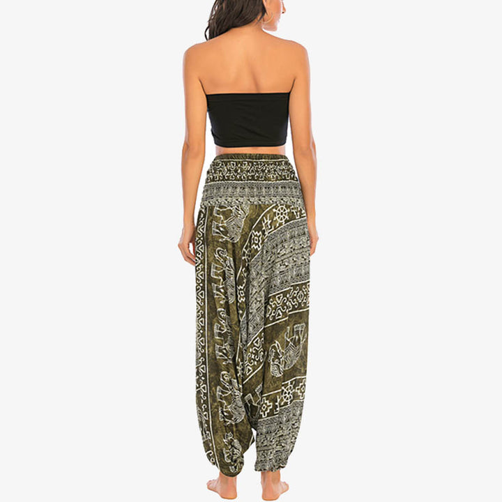 Pantalon sarouel ample à smocks Buddha Stones Two Style Wear Elephant Pattern Pantalon de yoga pour femme - image 13
