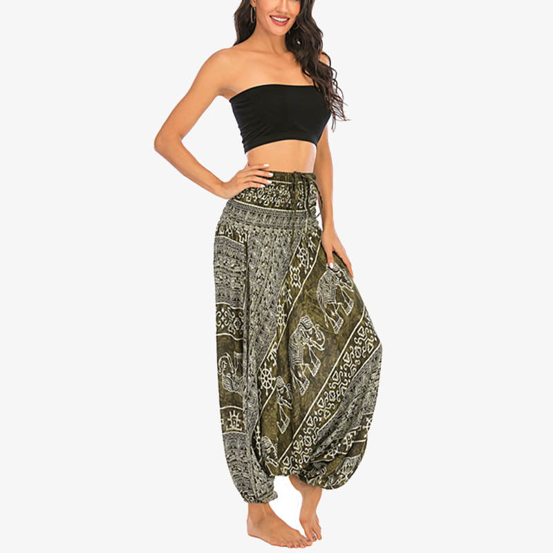 Pantalon sarouel ample à smocks Buddha Stones Two Style Wear Elephant Pattern Pantalon de yoga pour femme - image 14