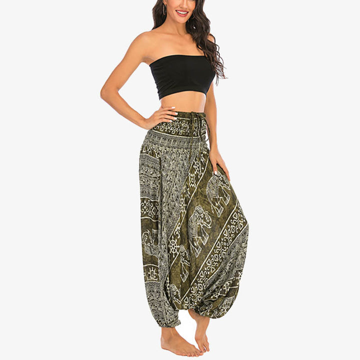 Pantalon sarouel ample à smocks Buddha Stones Two Style Wear Elephant Pattern Pantalon de yoga pour femme - image 14