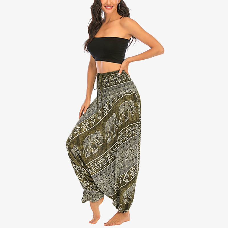 Pantalon sarouel ample à smocks Buddha Stones Two Style Wear Elephant Pattern Pantalon de yoga pour femme - image 16