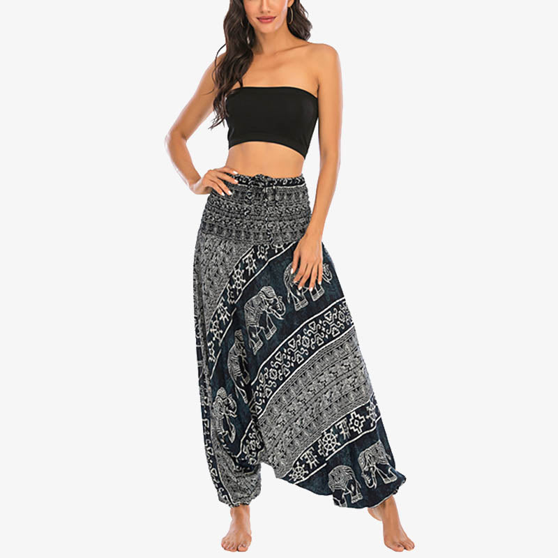 Pantalon sarouel ample à smocks Buddha Stones Two Style Wear Elephant Pattern Pantalon de yoga pour femme - image 22