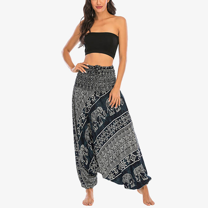 Pantalon sarouel ample à smocks Buddha Stones Two Style Wear Elephant Pattern Pantalon de yoga pour femme - image 22