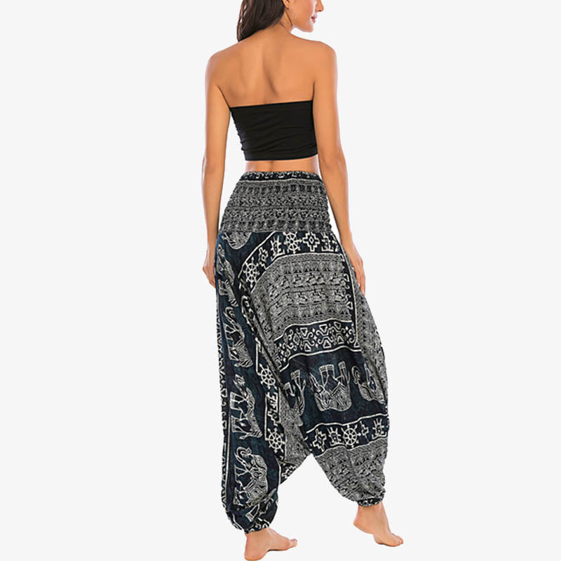 Pantalon sarouel ample à smocks Buddha Stones Two Style Wear Elephant Pattern Pantalon de yoga pour femme - image 25