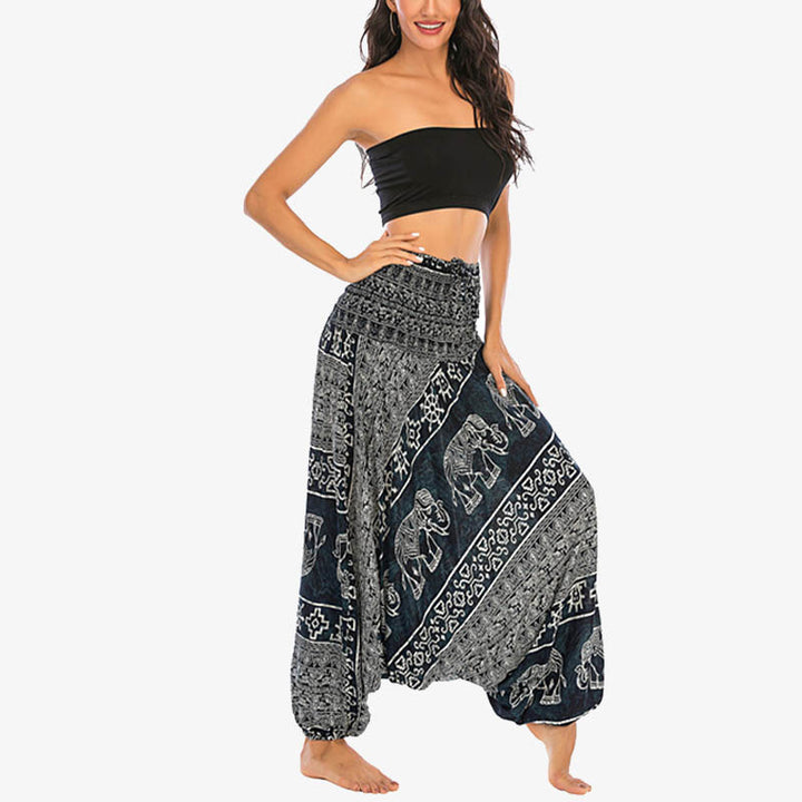 Pantalon sarouel ample à smocks Buddha Stones Two Style Wear Elephant Pattern Pantalon de yoga pour femme - image 23