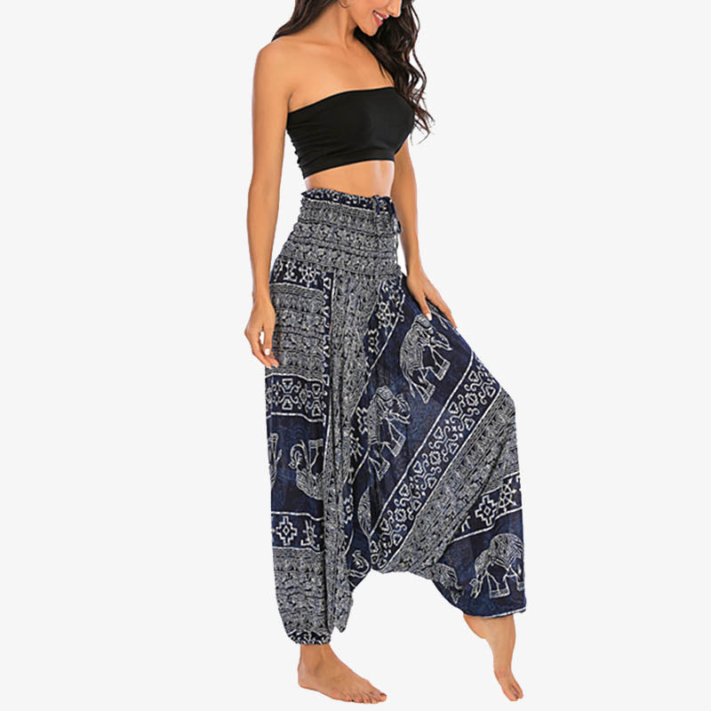 Pantalon sarouel ample à smocks Buddha Stones Two Style Wear Elephant Pattern Pantalon de yoga pour femme - image 34