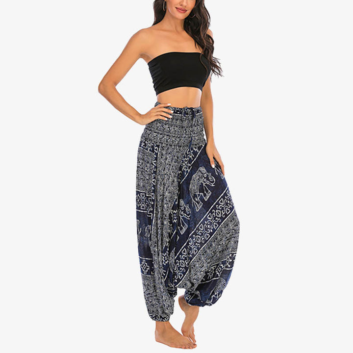 Pantalon sarouel ample à smocks Buddha Stones Two Style Wear Elephant Pattern Pantalon de yoga pour femme - image 33
