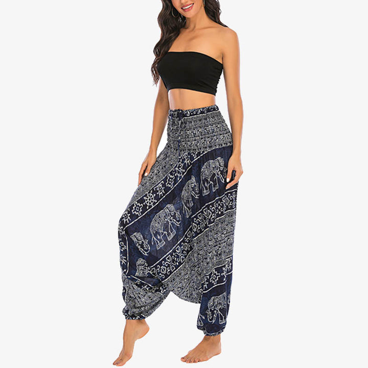 Pantalon sarouel ample à smocks Buddha Stones Two Style Wear Elephant Pattern Pantalon de yoga pour femme - image 37