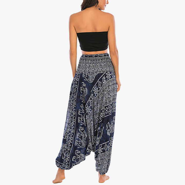 Pantalon sarouel ample à smocks Buddha Stones Two Style Wear Elephant Pattern Pantalon de yoga pour femme - image 35
