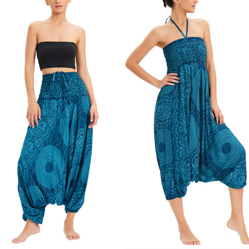 Pantalon de yoga pour femme Buddha Stones et deux styles à porter, style rond, géométrique, ample, décontracté - Bleu ciel clair - US2-12, UK/AU6-16, EU34-44 (F) - image 0