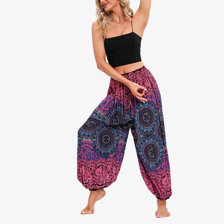 Pantalon de yoga ample à imprimé floral et géométrique rond avec Buddha Stones pour femme - image 2