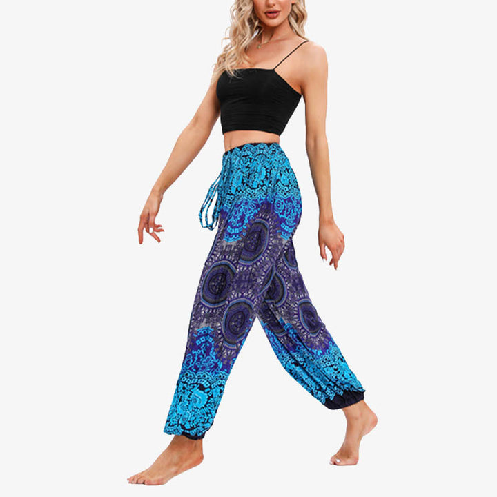Pantalon de yoga ample à imprimé floral et géométrique rond avec Buddha Stones pour femme - image 7
