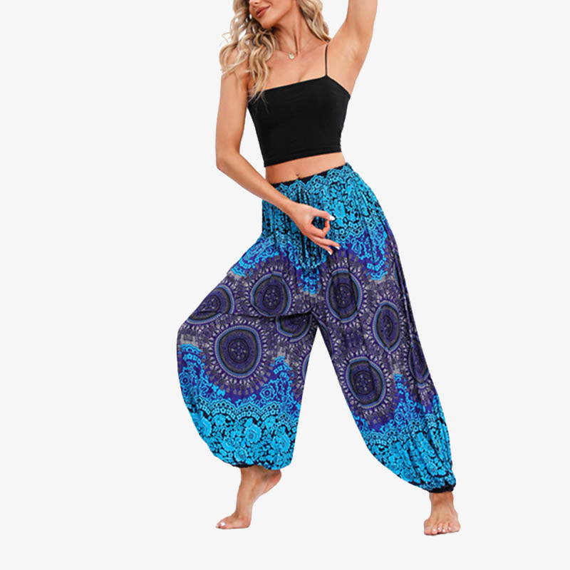 Pantalon de yoga ample à imprimé floral et géométrique rond avec Buddha Stones pour femme - image 5