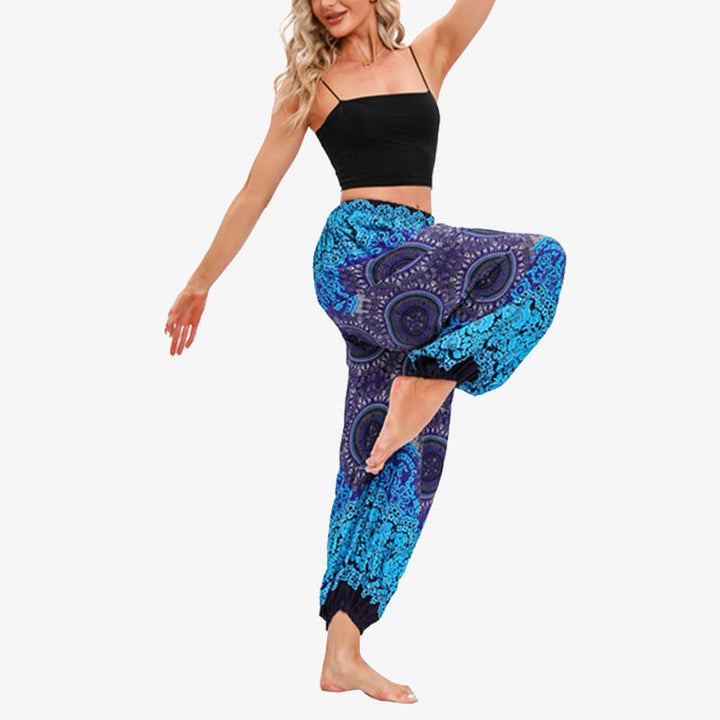 Pantalon de yoga ample à imprimé floral et géométrique rond avec Buddha Stones pour femme - image 6