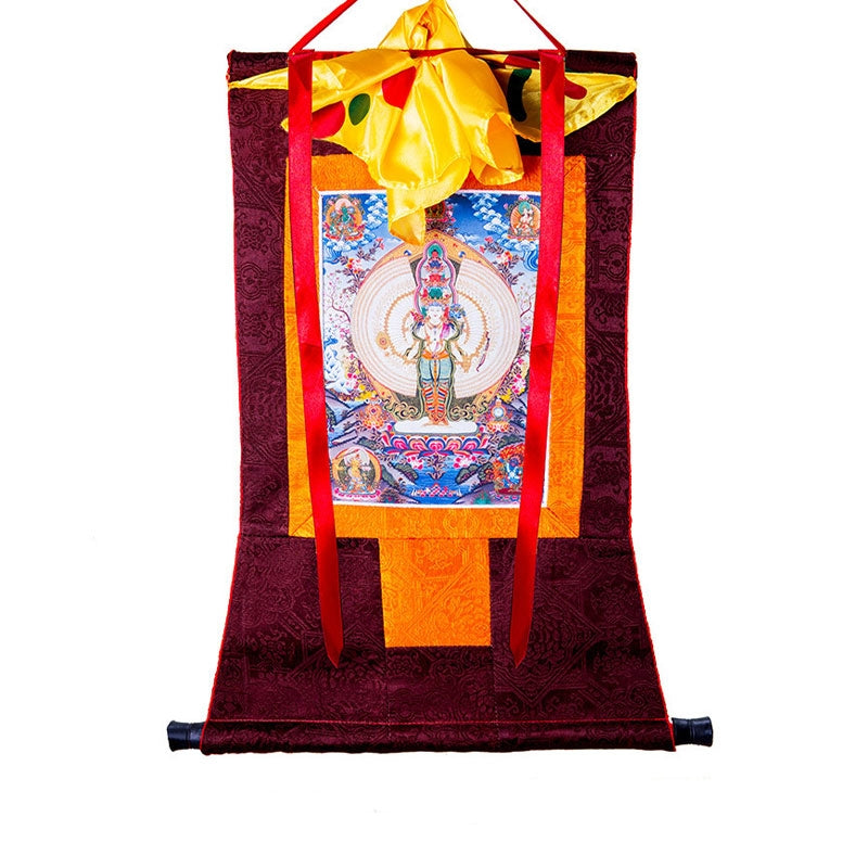 Décoration de bénédiction en forme de Thangka encadrée en Buddha Stones tibétaines à mille mains Avalokitesvara - 2 m - image 0