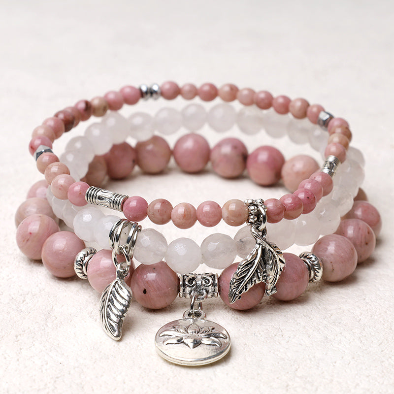 Bracelet Lotus en perles de cristal de quartz naturel avec énergie de guérison et 3 pièces de Buddha Stones - Quartz rose - image 13