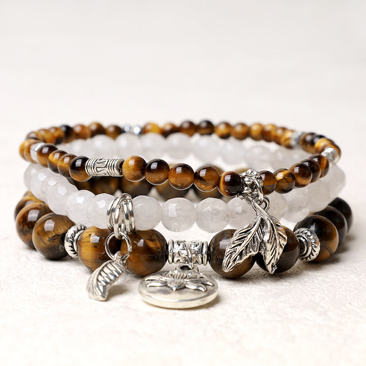 Bracelet Lotus en perles de cristal de quartz naturel avec énergie de guérison et 3 pièces de Buddha Stones - Œil de tigre - image 26