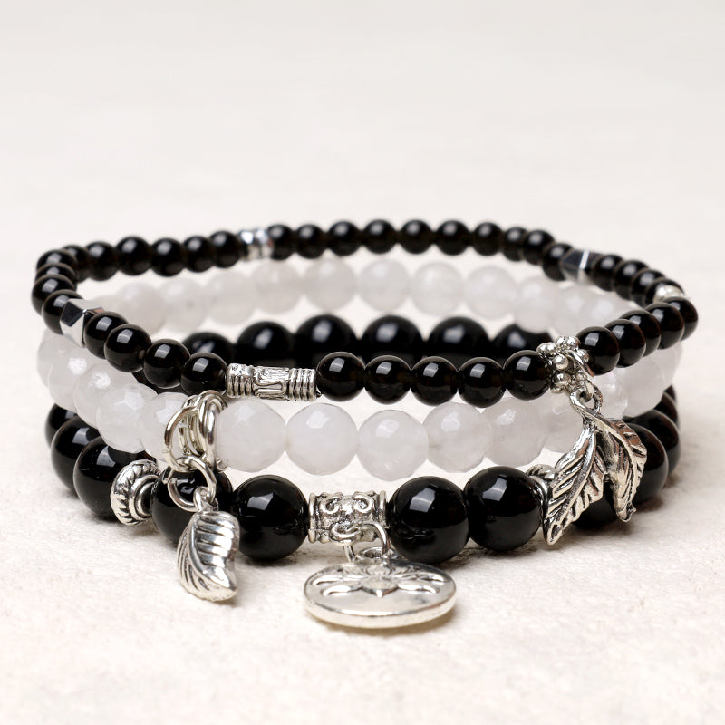 Bracelet Lotus en perles de cristal de quartz naturel avec énergie de guérison et 3 pièces de Buddha Stones - Obsidienne noire - image 8