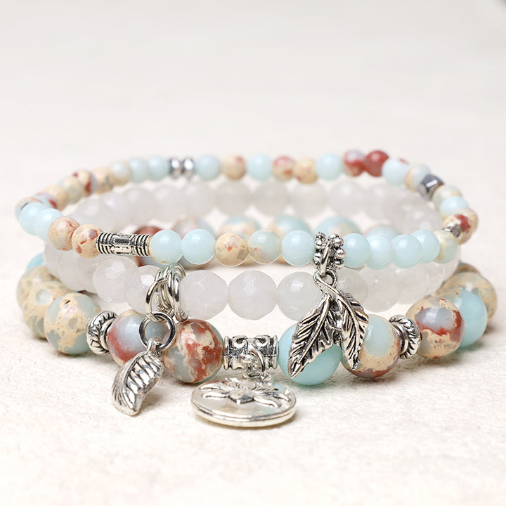 Bracelet Lotus en perles de cristal de quartz naturel avec énergie de guérison et 3 pièces de Buddha Stones - Jaspe sédimentaire marin - image 30