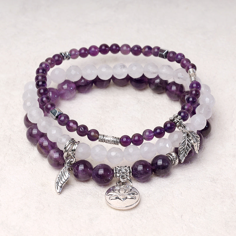 Bracelet Lotus en perles de cristal de quartz naturel avec énergie de guérison et 3 pièces de Buddha Stones - image 2