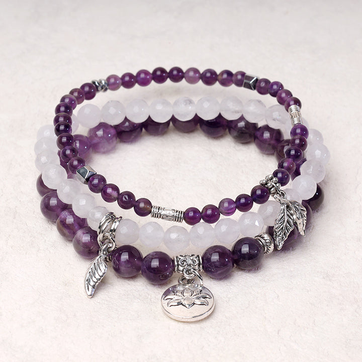 Bracelet Lotus en perles de cristal de quartz naturel avec énergie de guérison et 3 pièces de Buddha Stones - image 2